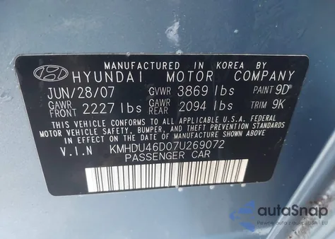 2007 Hyundai Elantra Gls/Limited/Se из США, поврежденный, VIN KMHDU46D07U269072